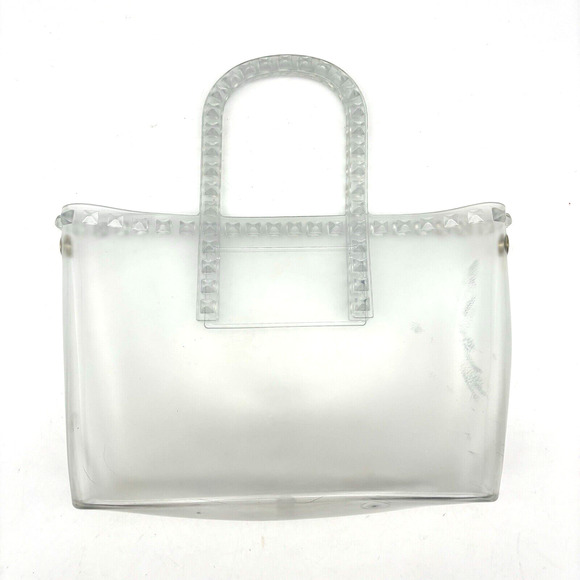 Vintage 00s Y2K Clear PVC Jelly Double Handle Pyramid Studded Purse 13x8" - Picture 1 of 12